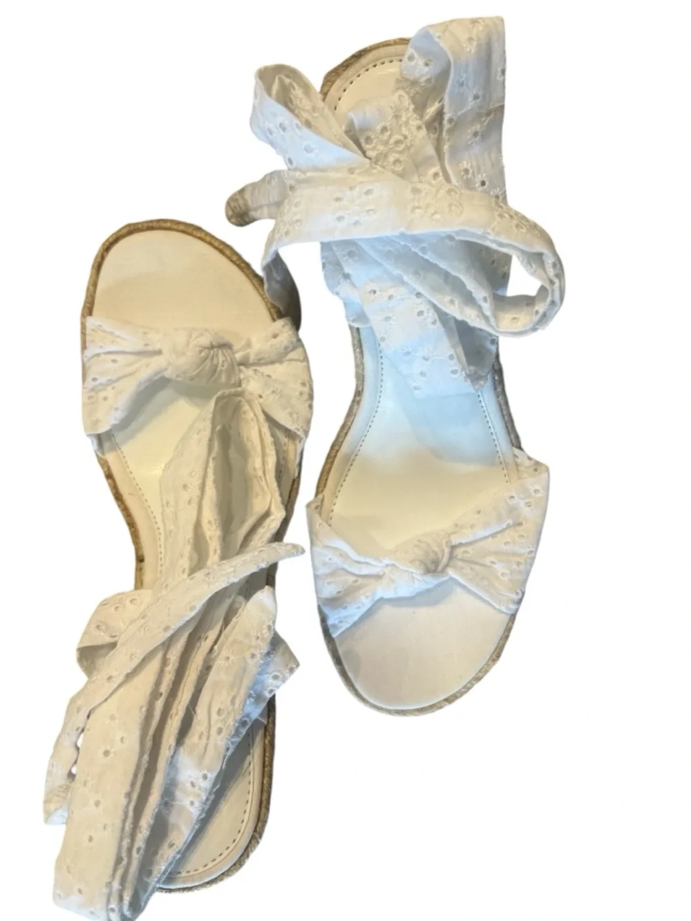 White Eyelet Ankle Tie Espadrille Wedge  Cottage-core/Prairie Sandals